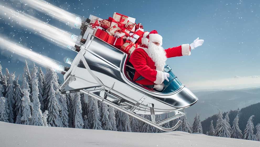 Santa has had an upgrade, presenting the F-Sleigh: Jet Engines… Stainless Steel… built by Land Rover 